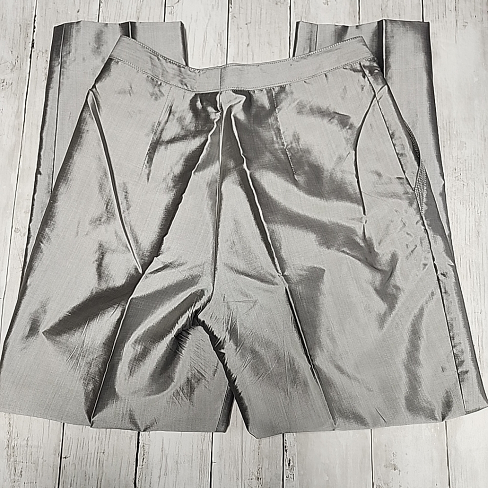 J.S. Thai 100% Silk Womens 2-Piece Set Handmade Plaid Shirt & Pants Silver Sz P - Picture 7 of 15